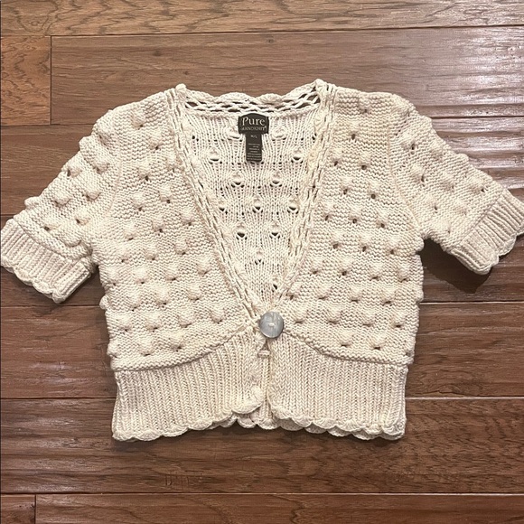 Pure Handknit Sweaters - PURE Hand knit Short Sleeve Cardigan in CreamSize M/L